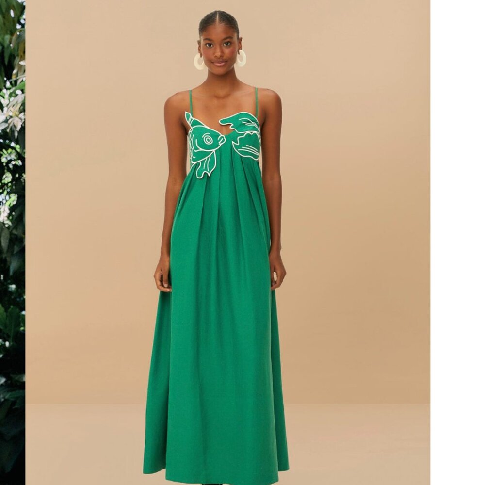 NWT Farm Rio Green Fish Top Maxi Dress Size M